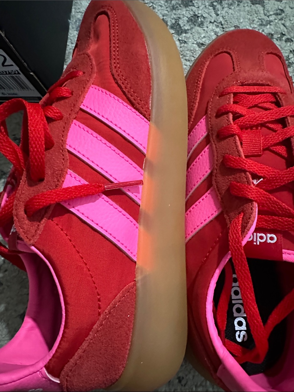 adidas Red Sneakers with Pink Three-Stripes